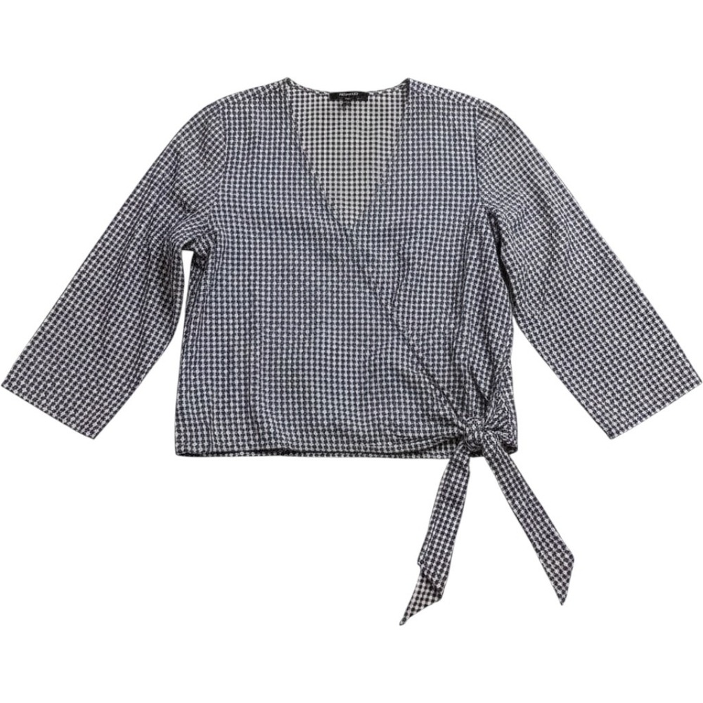 Madwell Navy Gingham Side Tie Wrap Top Cotton V-Neck Blouse Large